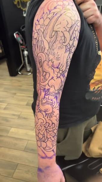Japanese dragon outline tattoo by @mattedwardstattoos