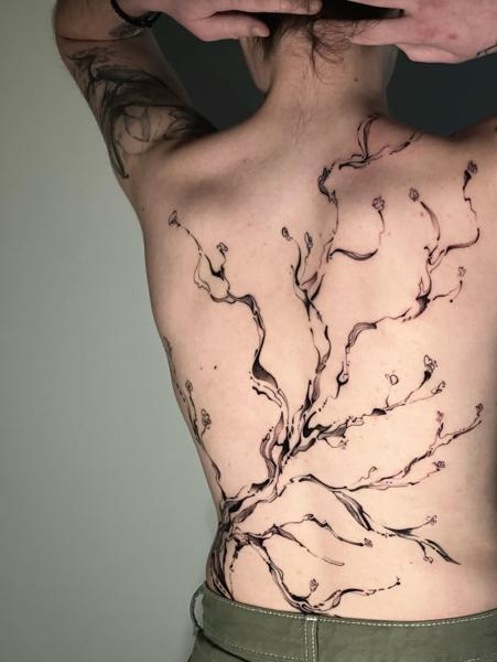 Fine line branching lines tattoo by @mattylism
