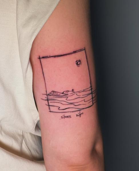 Fine line minimalist seascape tattoo by @mattylism