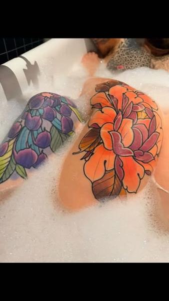 Traditional floral design tattoo by @mattwebbtattoo