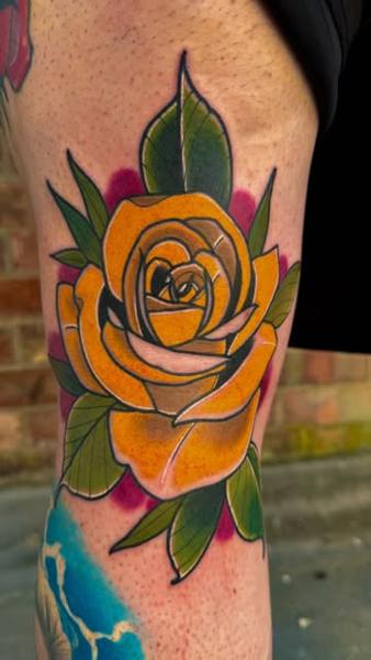 Traditional yellow rose tattoo by @mattwebbtattoo