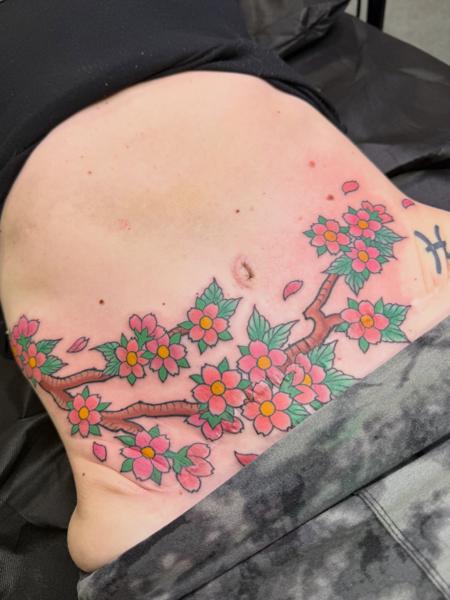 Traditional cherry blossoms tattoo by @mattygoldstein