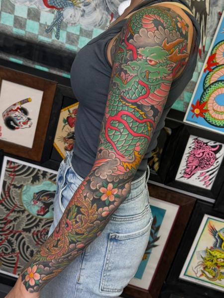 Japanese dragon sleeve tattoo by @mattygoldstein