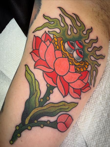 Traditional flower monster tattoo by @mattygoldstein