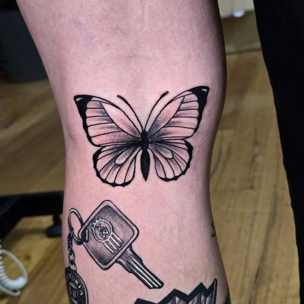 Blackwork detailed butterfly tattoo by @matty_nate_tattoos