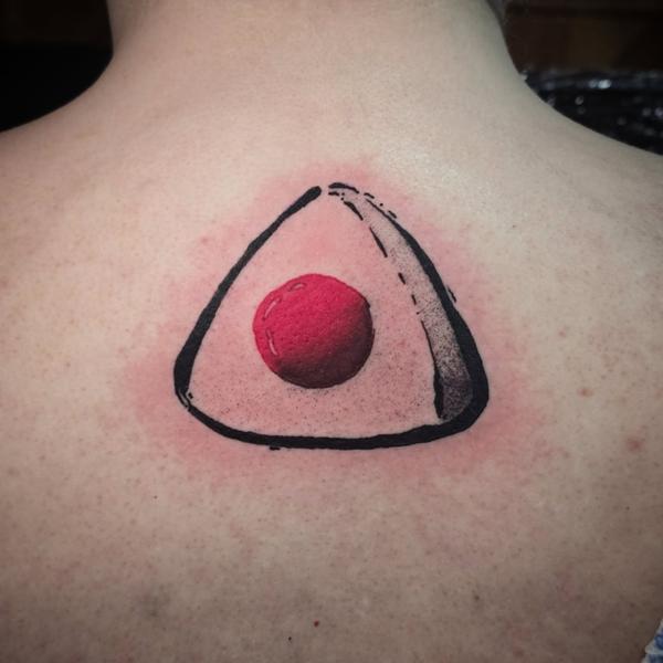 Illustrative stylized onigiri tattoo by @matty_nate_tattoos