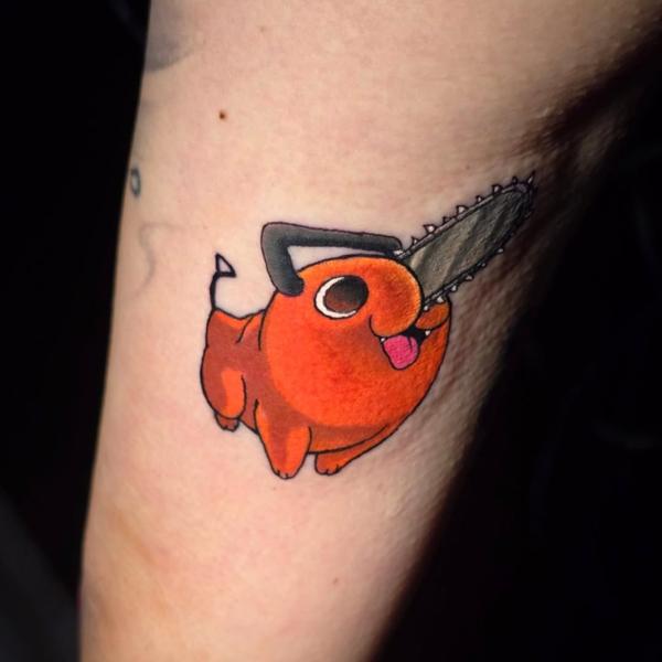 Anime chainsaw dog tattoo by @matty_nate_tattoos