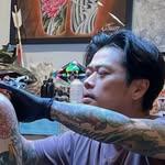 Japanese rooster and flowers tattoo by @max_wood_art