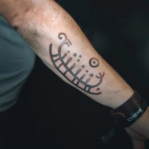 Dotwork abstract pattern tattoo by @meelarainey_tattoo