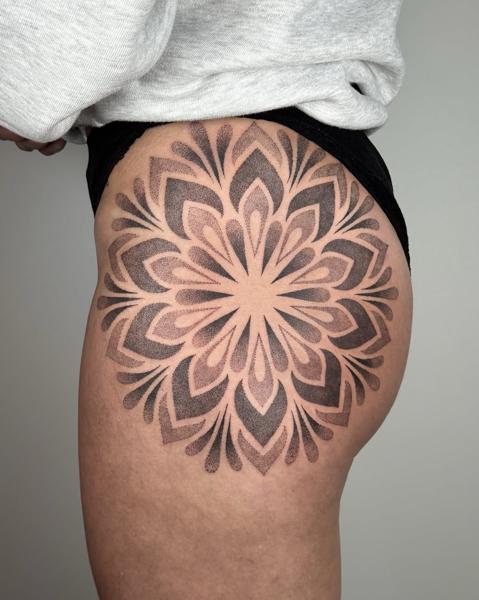 Dotwork ornamental ornamental mandala tattoo by @meganbirdtattoo