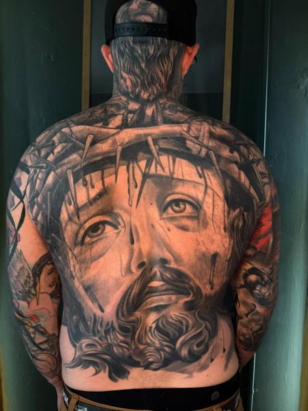 Realism jesus portrait tattoo by @meganhoogland