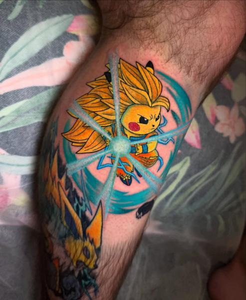 Anime super saiyan pikachu tattoo by @meg.tattz