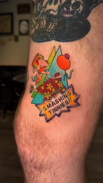 Cartoon cartoon character tattoo by @meg.tattz