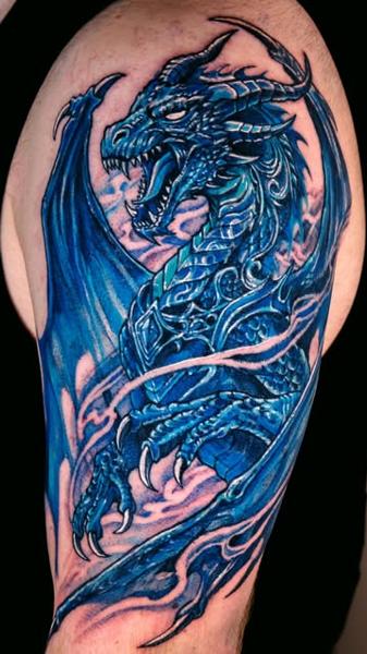 Color realism blue dragon tattoo by @melange.tattoo
