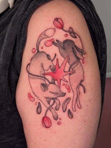Illustrative fox and rabbit tattoo by @hunn1i