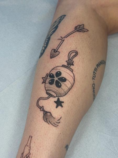 Fine line lantern ghost tattoo by @hunn1i