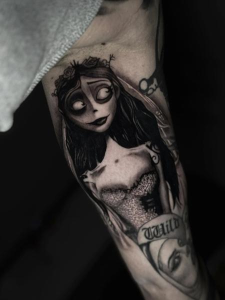 Realism corpse bride tattoo by @melina.tatts