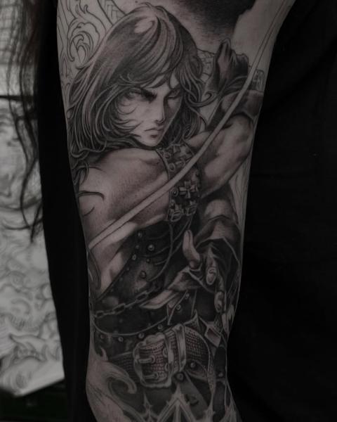 Realism warrior character tattoo by @melina_tattoo