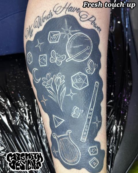 Blackwork magical elements tattoo by @mjsmith_designs