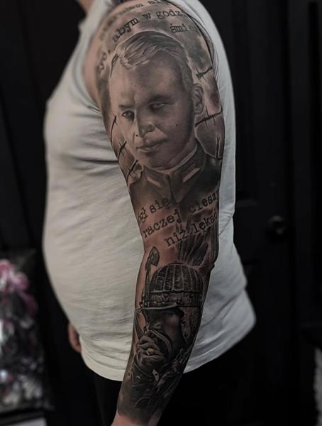 Realism military portrait tattoo by @michal_zak_tattoo