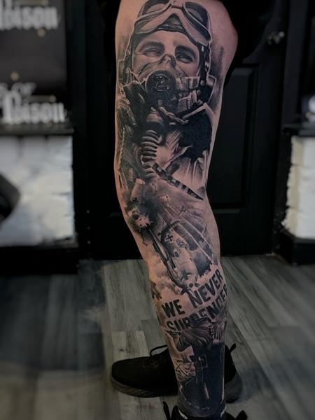 Realism military pilot tattoo by @michal_zak_tattoo