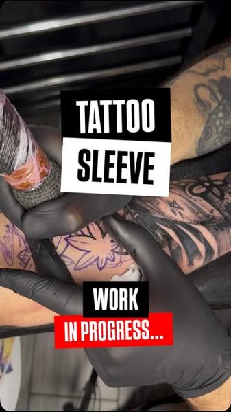 Linework floral sleeve tattoo by @miguel.tattooer
