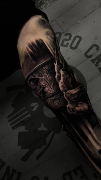 Realism warrior portrait tattoo by @miketattoo1320