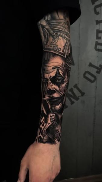 Realism clown portrait tattoo by @miketattoo1320