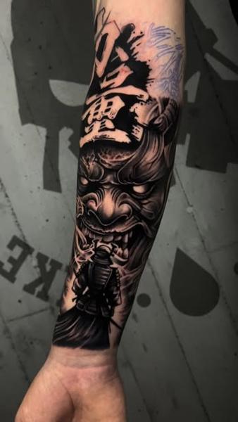 Japanese samurai mask tattoo by @miketattoo1320