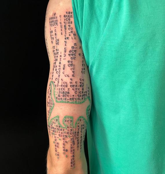 Text text pattern tattoo by @mikotattoo