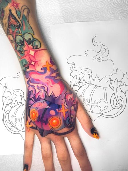 Color Illustrative pumpkin ghost tattoo by @mina.boo_tattoo