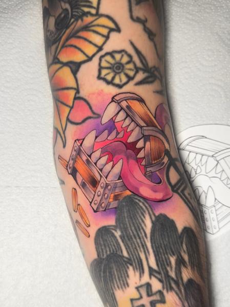 Color Realism mimic chest tattoo by @mina.boo_tattoo