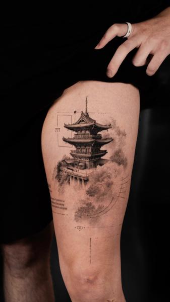 Realism pagoda tattoo by @minaltt