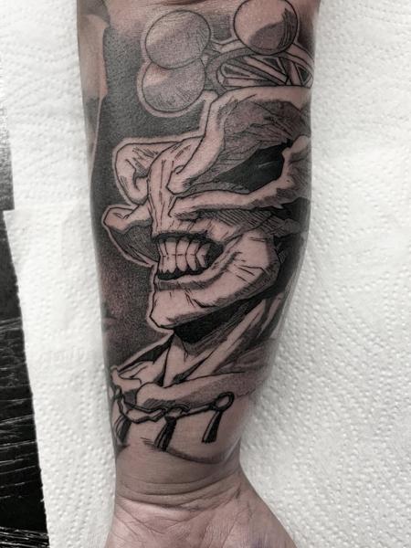 Blackwork skull clown tattoo by @mitchmicallef