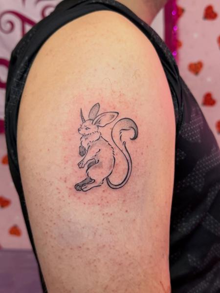 Fine line unicorn rabbit tattoo by @moz.tattoos