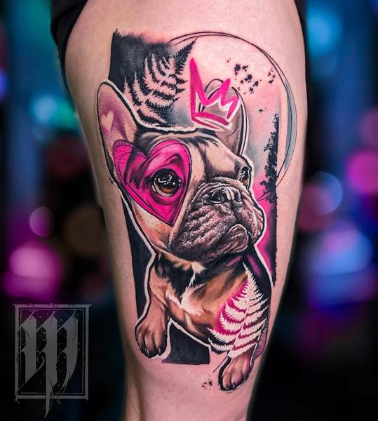 Illustrative french bulldog portrait tattoo by @monny636