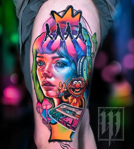 Illustrative pop culture portrait tattoo by @monny636