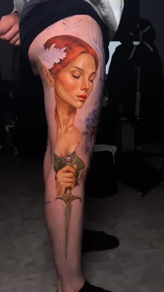 Realism elf warrior tattoo by @moriel.seror
