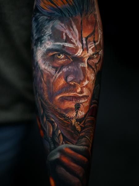 Realism warrior portrait tattoo by @moriel.seror
