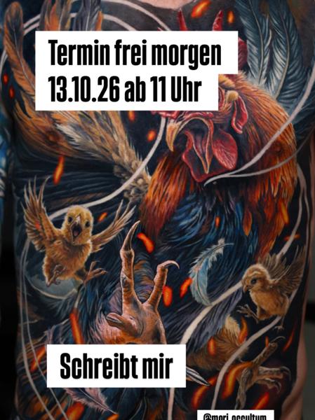 Realism rooster and chicks tattoo by @moriel.seror