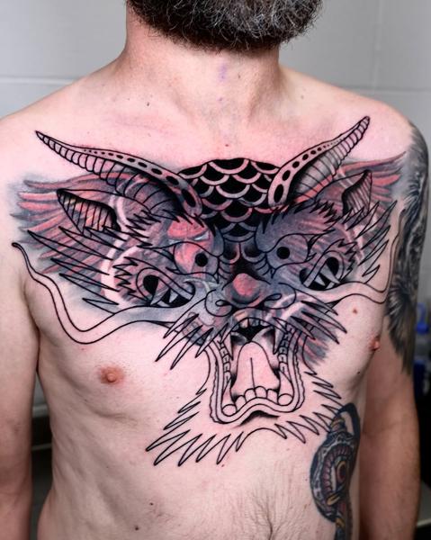 Japanese dragon head tattoo by @morstattoo
