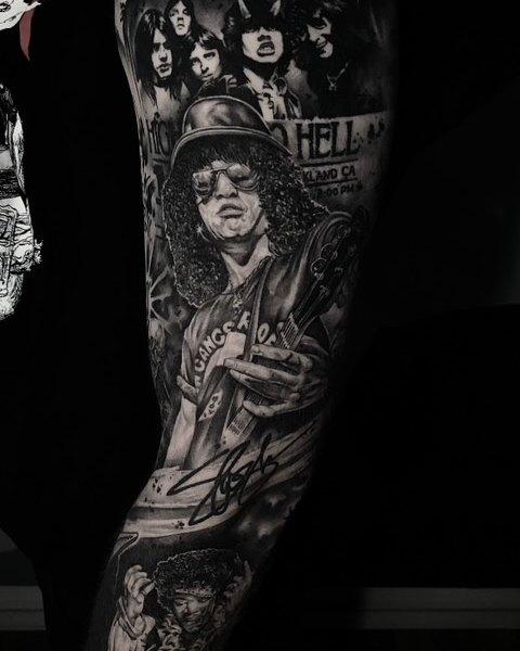Realism rock star portrait tattoo by @mortenstubbe_tattoos