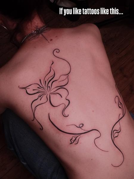 Fine line floral linework tattoo by @myb_ink