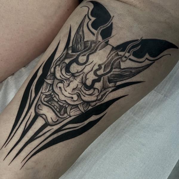 Japanese hannya mask tattoo by @nako_tattoo