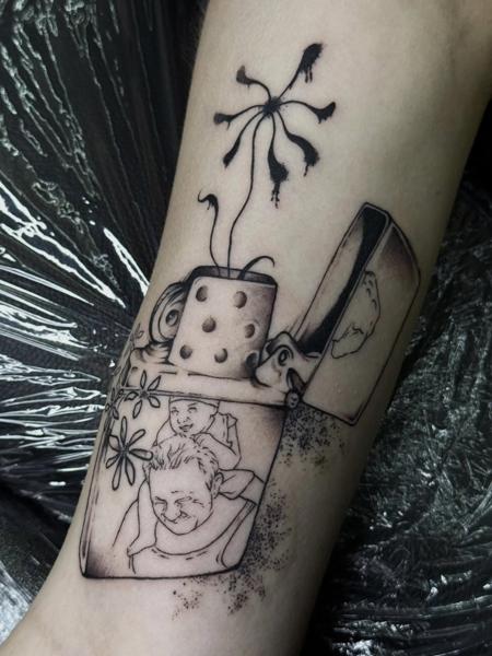 Surrealism surreal box tattoo by @psi.xi.tatt