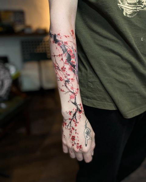 Japanese cherry blossoms tattoo by @nstia.tatts