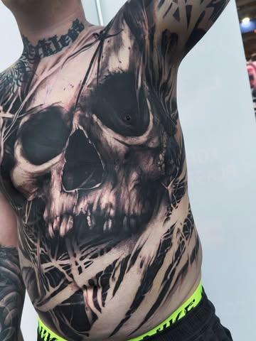 Blackwork abstract skull tattoo by @natalienox