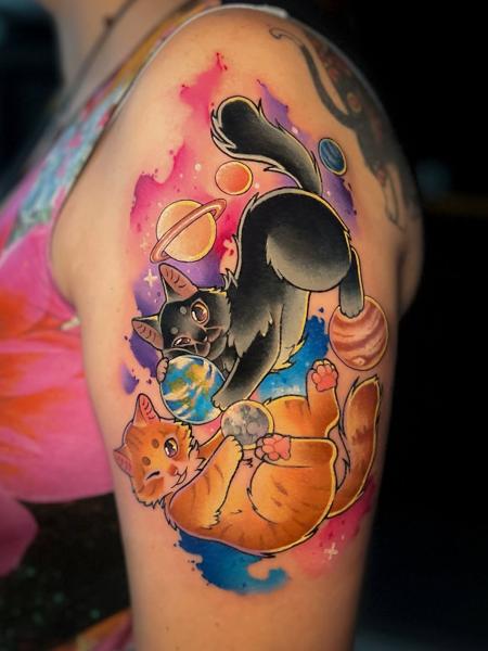 Anime space cats tattoo by @naaat.j