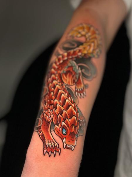 Traditional dragon tattoo by @naaat.j