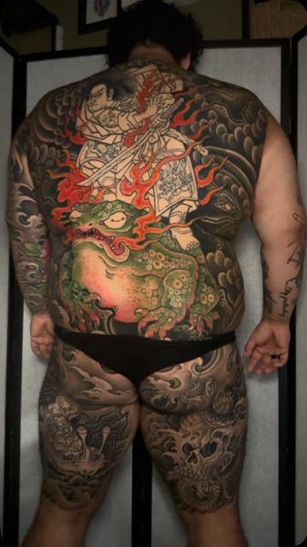 Japanese samurai and toad tattoo by @nickcarusotattoo